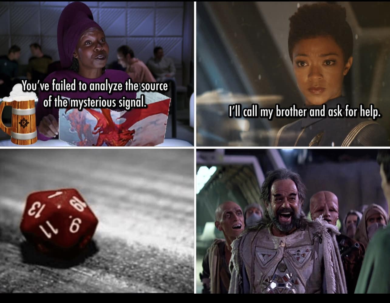 The meme is a humorous image that combines two scenes from Star Trek: The Next Generation. In the top-left corner, a character from the show is depicted as a "transporter" trying to transport a drink, but the transporter is malfunctioning and instead of transporting the drink, it's transporting the character's friend, who is saying "I'm a doctor, not a...". The bottom-right corner shows a character from the show saying "I'm a doctor, not a...".